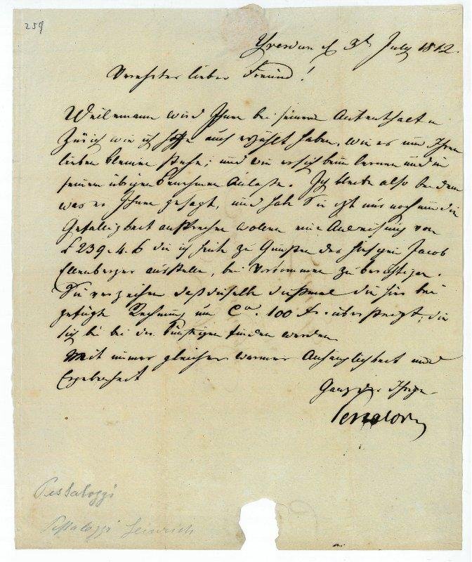 Letter from Johann Heinrich Pestalozzi